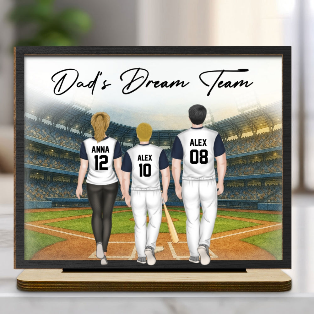 Custom Father's Day Decor, Gift for Dad & Grandpa • Daddy Dream Team - Personalized 2-Layer Wood Plaque With Flat Base