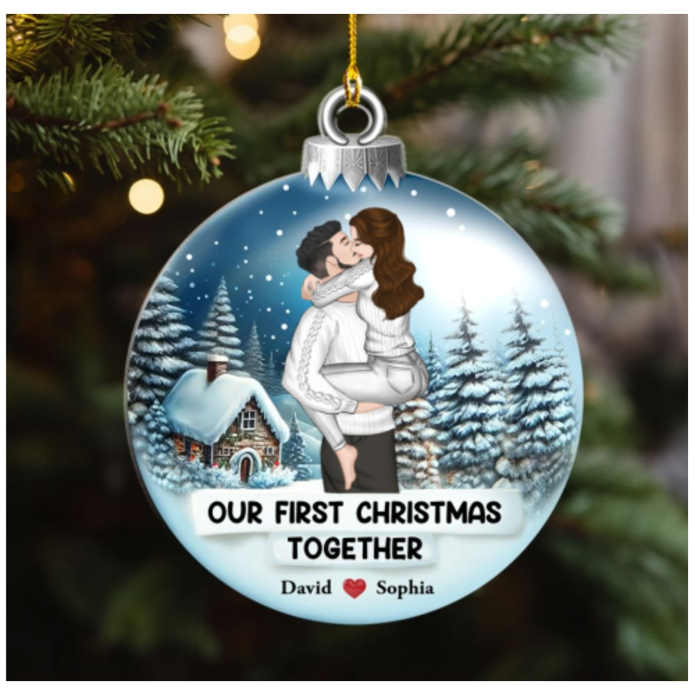 Custom First Christmas Ornament Married, Gift for Newlyweds •  First Christmas Together - Personalized Acrylic Ornament