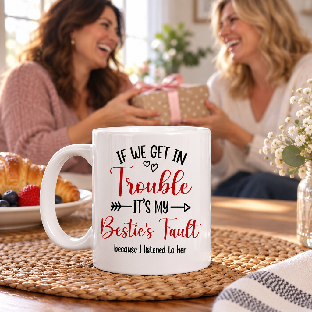 Custom Best Friend, Christmas & Birthday Friendship Keepsake Gift • Bad Influence Besties - Personalized Coffee Mug