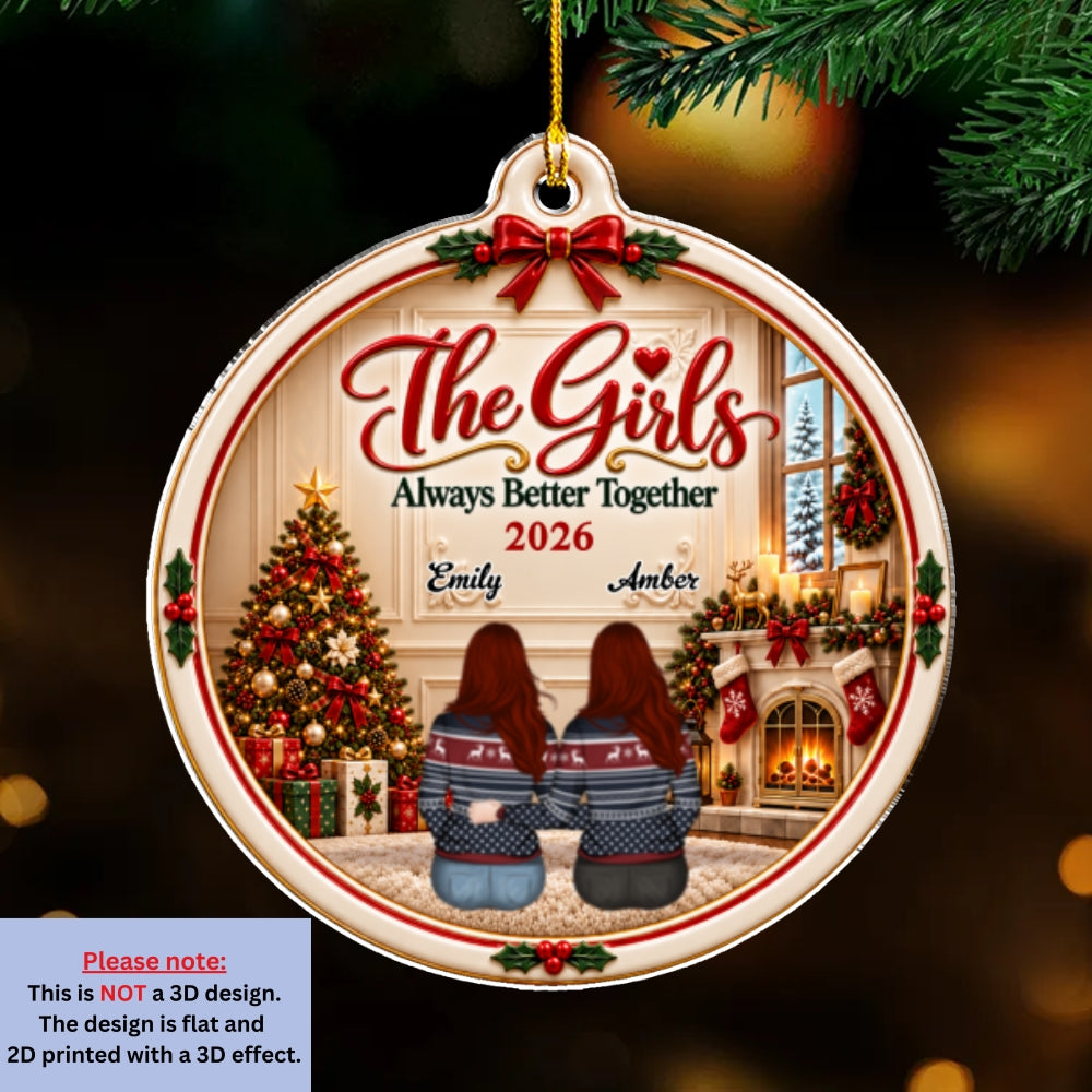 Custom Sister Christmas Ornament •  Gathered in Plaid - Personalized Acrylic Ornament