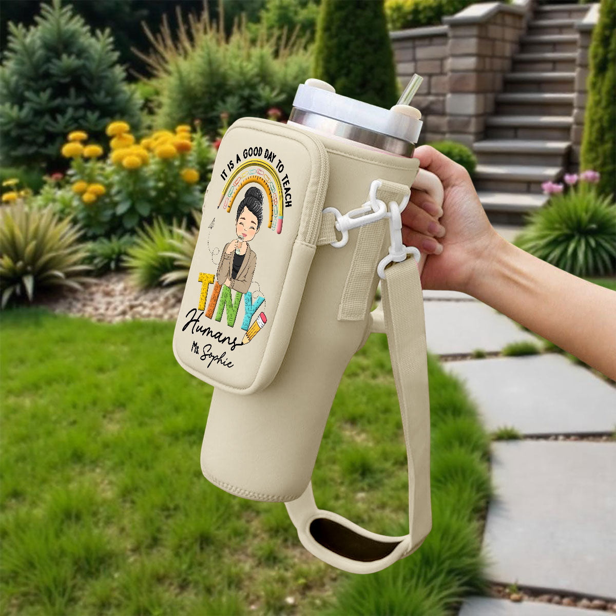 Inspiring Tiny Humans To Dream Big - Personalized 40oz Water Bottle Carrier Bag