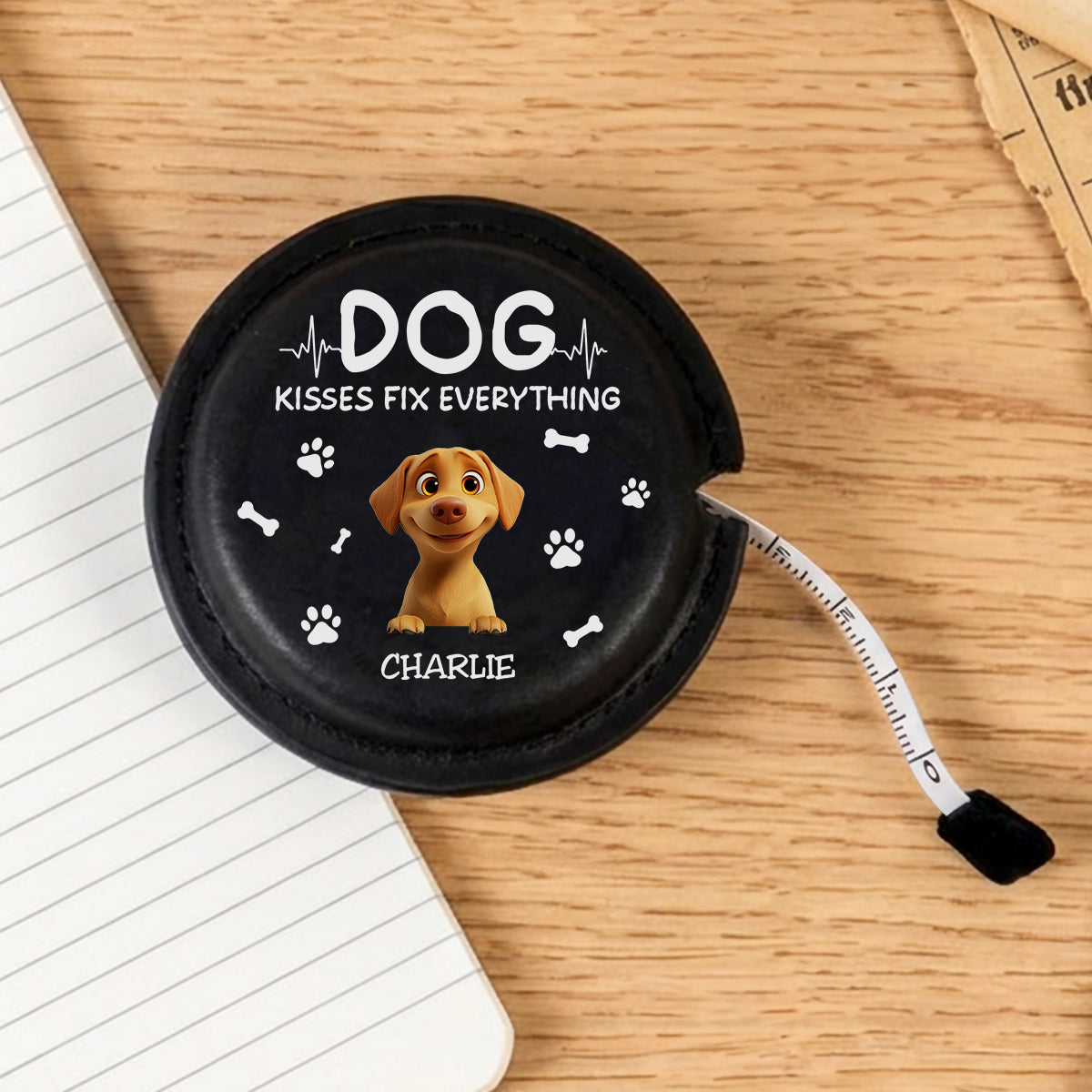 Dog Kisses - Personalized Leather Tape Measure