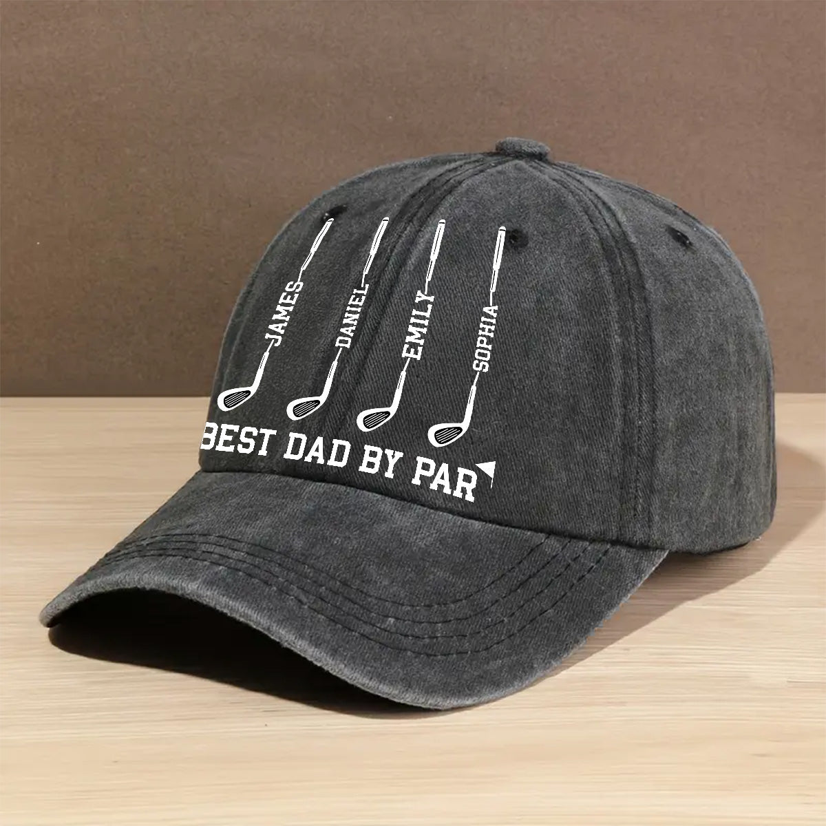 Custom Father's Day Christmas Birthday Gifts for Dad • Top Dad By Par - Personalized Vintage Washed Denim Cap