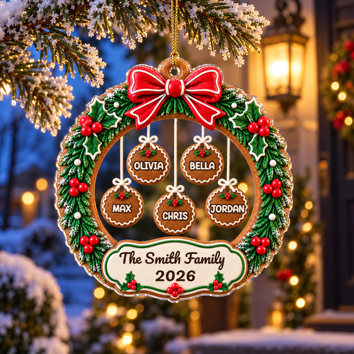 Custom Family Ornament, Christmas Gift for Family Members •  Cookie Family Wreath - Personalized Acrylic Ornament