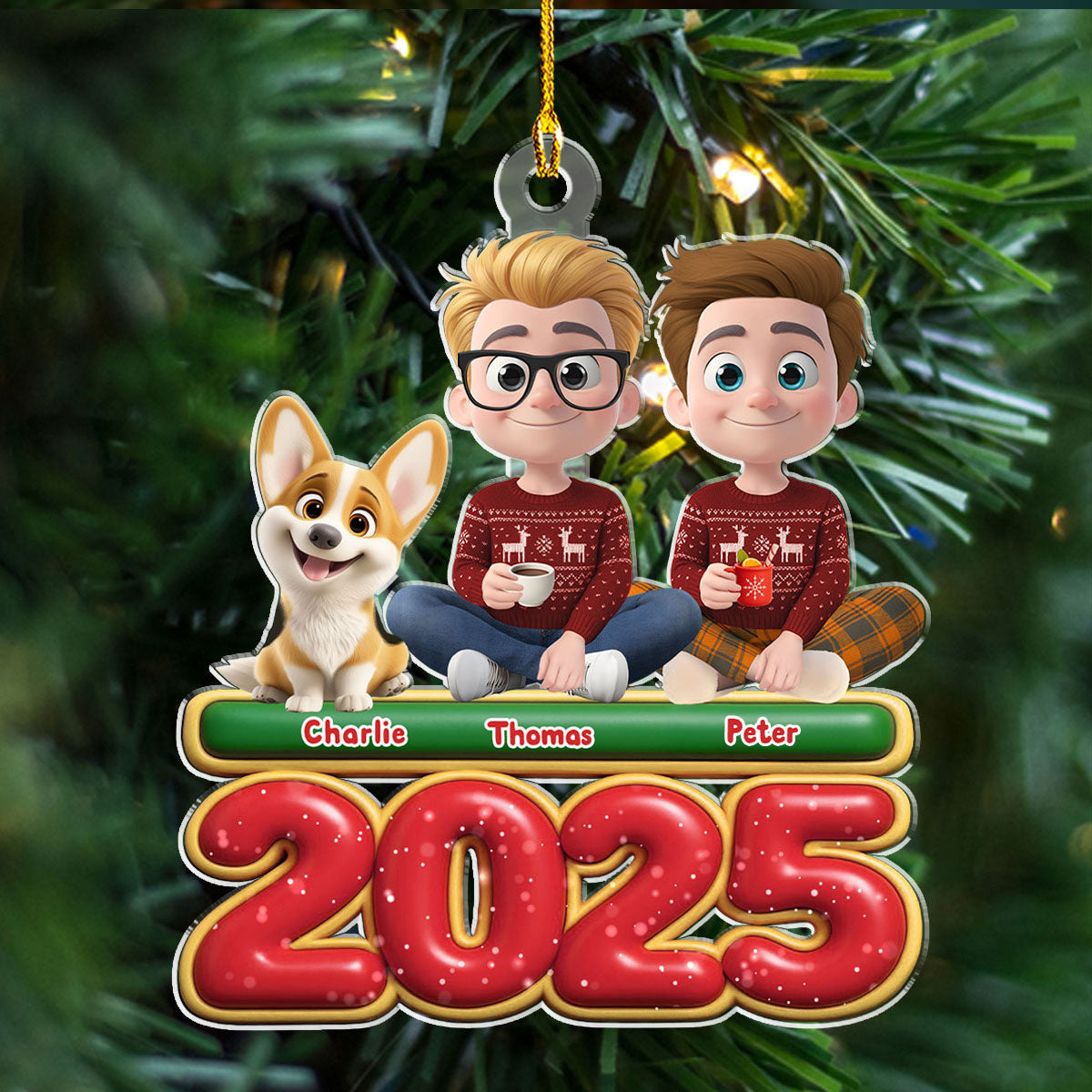 Custom Couple Christmas Ornament, Anniversary Gift •  We And Our Dog Version 2 - Personalized Acrylic Ornament