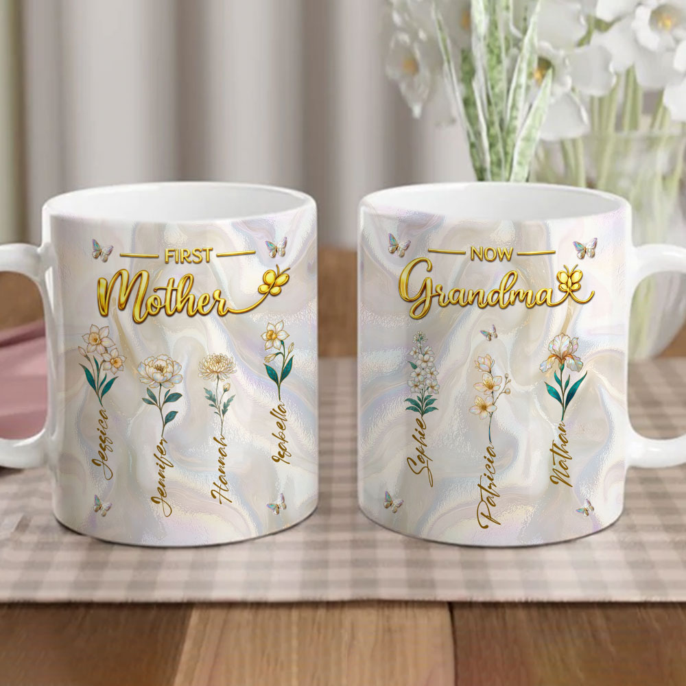 Custom Mother's Day Gift for Mom & Grandma • Flower Gift For Mom Grandma - Personalized 3D Inflated Effect Mug