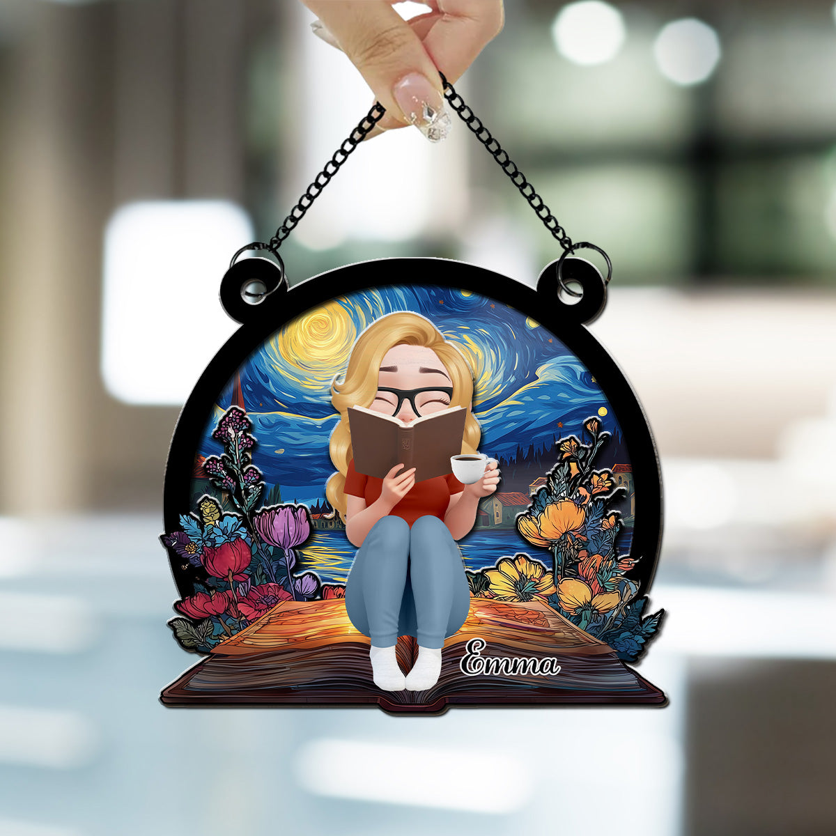 Custom Christmas Hanging Decor, Birthday Housewarming Gift For Book Lovers • Book Lover - Personalized Suncatcher