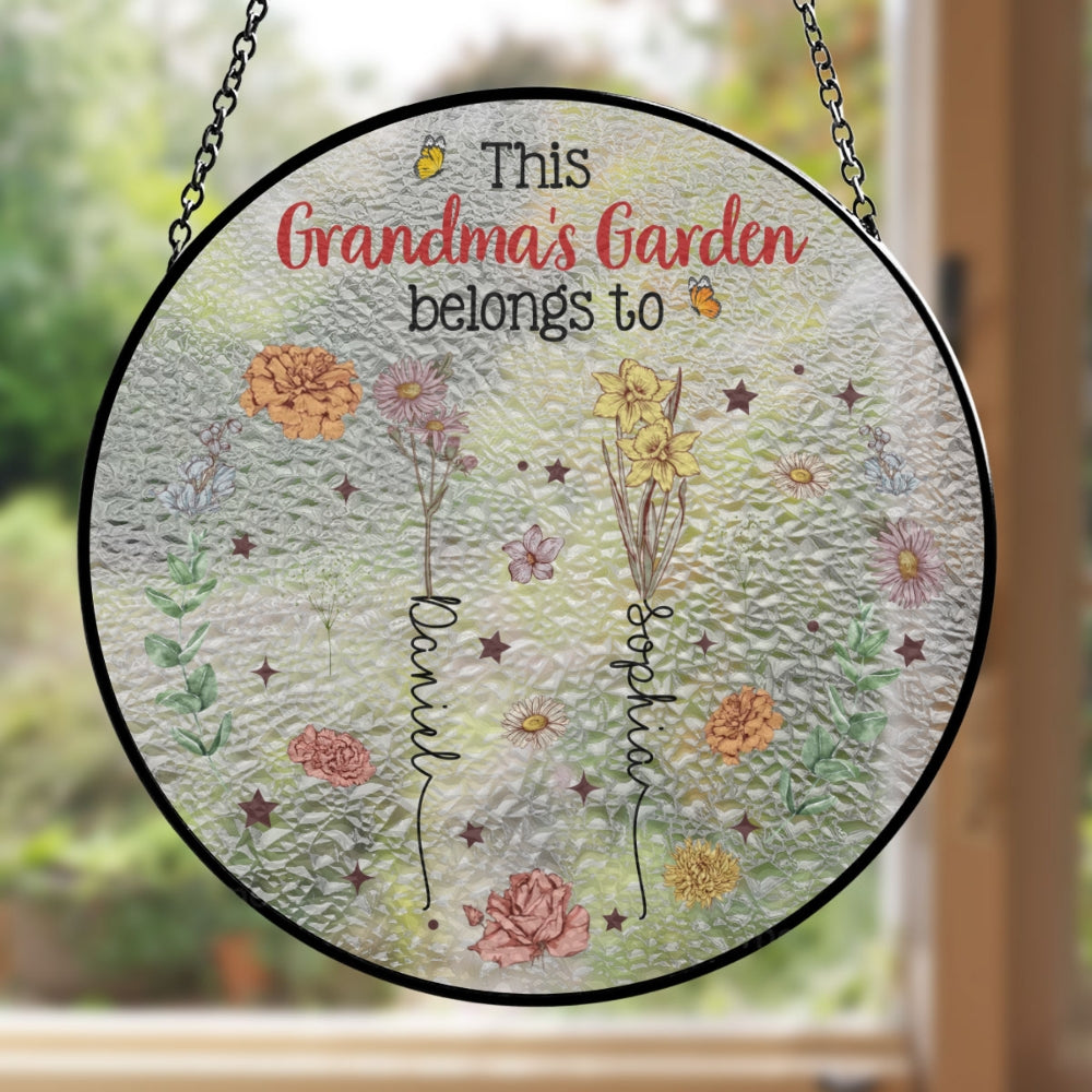 Custom Grandma Hanging Decor, Mother's Day Birthday Gifts • Grandkids Are Flower - Personalized Window Hanging Suncatcher
