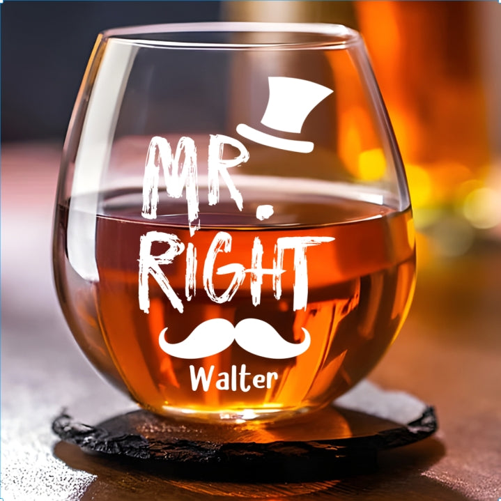 Mr And Mrs Right - Personalized Wine Glass