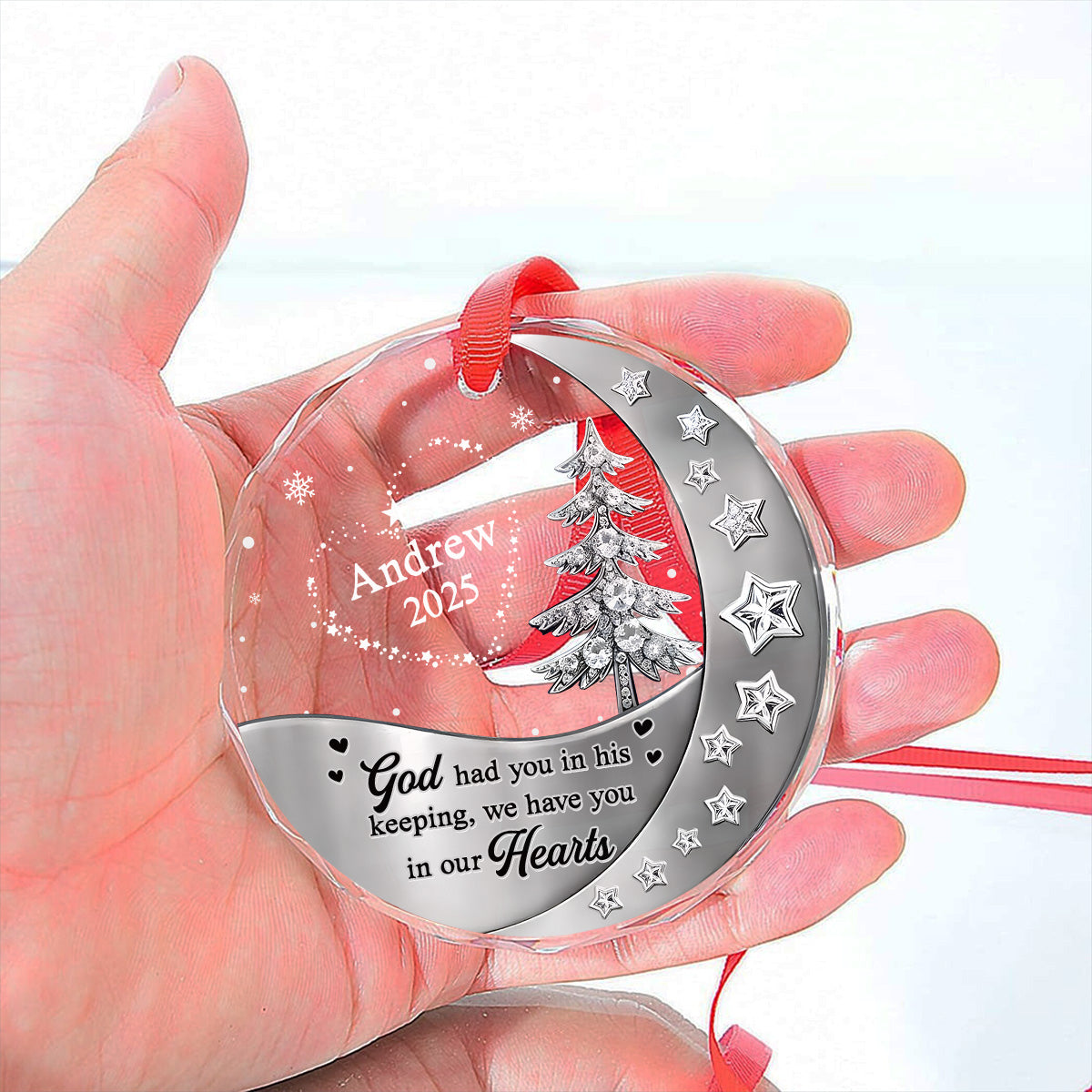 Custom Memorial Christmas Ornament, Sympathy Keepsake •  Not The Same Sky Version 2 - Personalized Glass Ornament