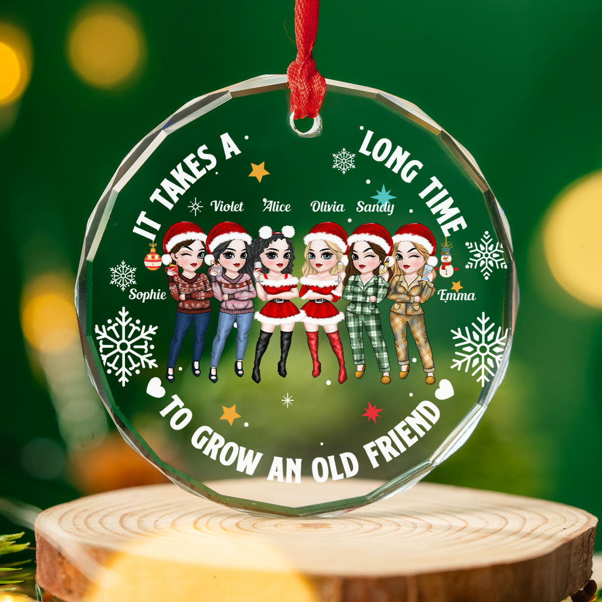 Custom Friendship Christmas Ornament, Best Friend Gift •  Besties Christmas - Personalized Glass Ornament