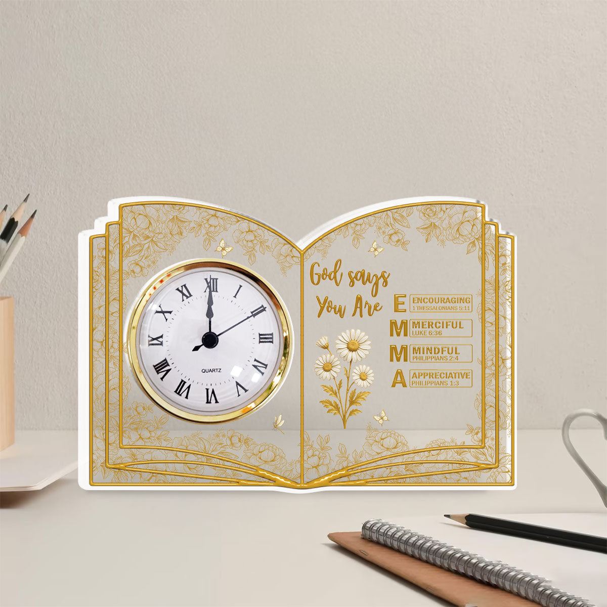 Custom Family Decor, Christmas Birthday Family Keepsake • God Says You Are Bible - Personalized Acrylic Desk Clock Plaque