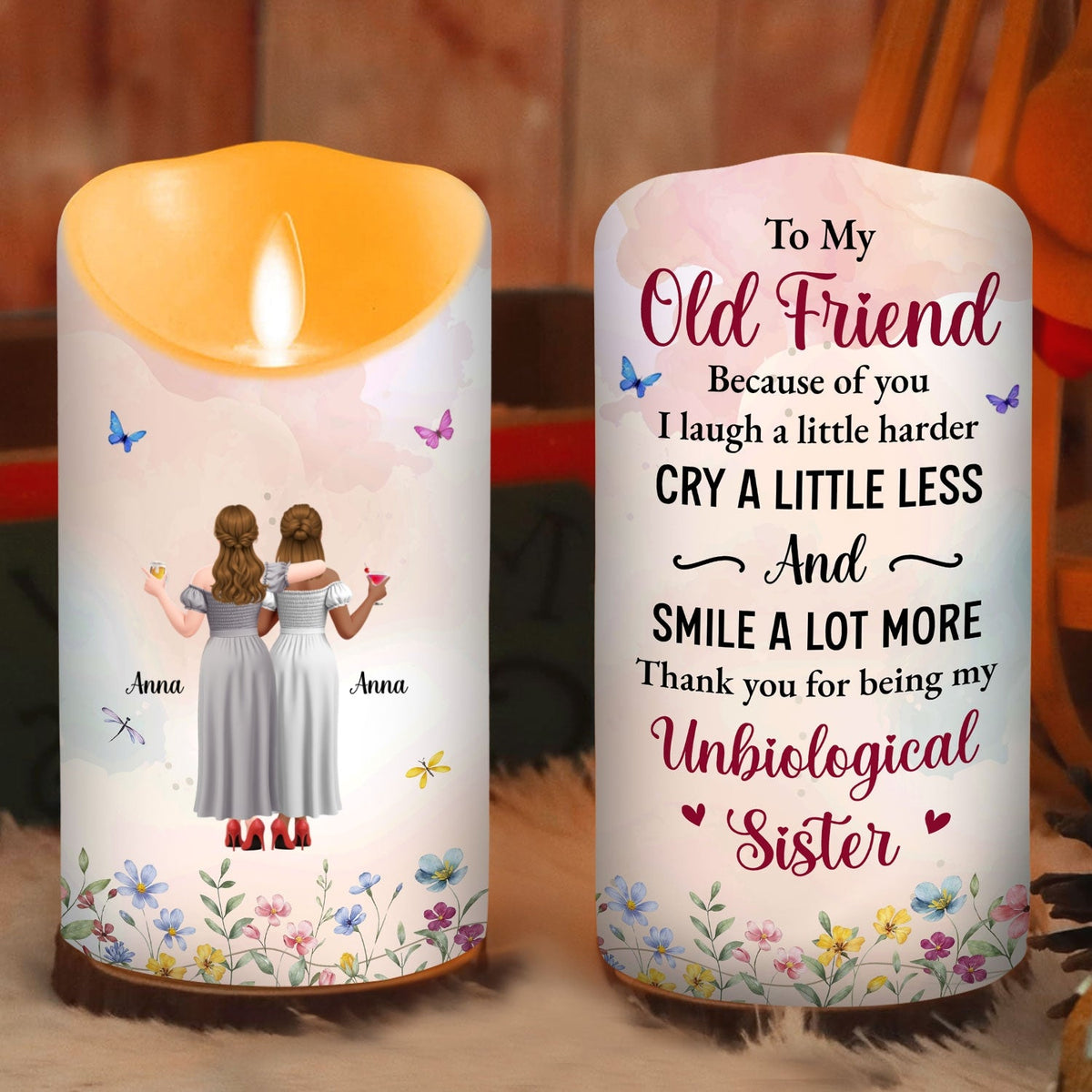 Old Friend Unbiological Sister - Personalized LED Candle