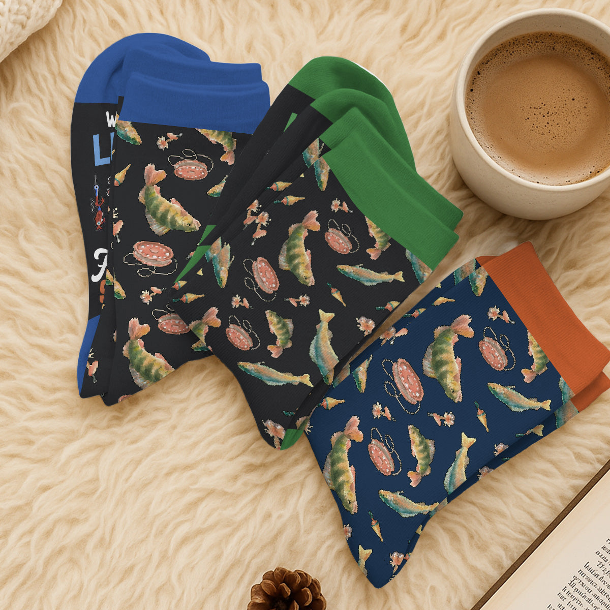 Custom Fishing Lover Gift, Outdoor Footwear For Fishermen • Lucky Fisherman - Personalized Crew Socks