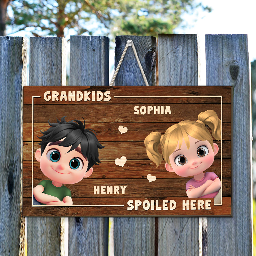 Custom Home & Wall Decor, Birthday & Christmas Gift • My Grandkids Spoiled Here- Personalized Wood Sign