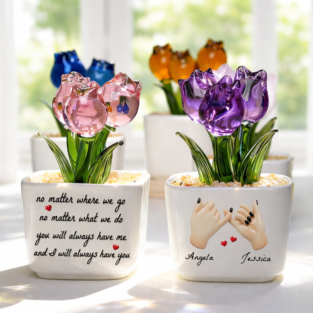 Custom Flower Keepsake, Glass Home Decor Gift for Soul Sister • No Matter - Personalized 3D Effect Glass Everlasting Tulips