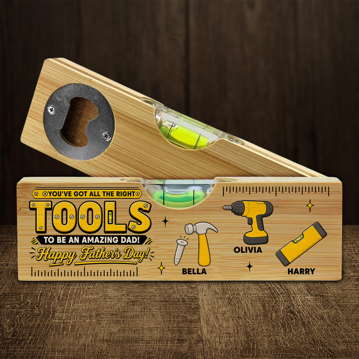 All The Right Tools - Personalized Wooden Spirit Level Bottle Opener