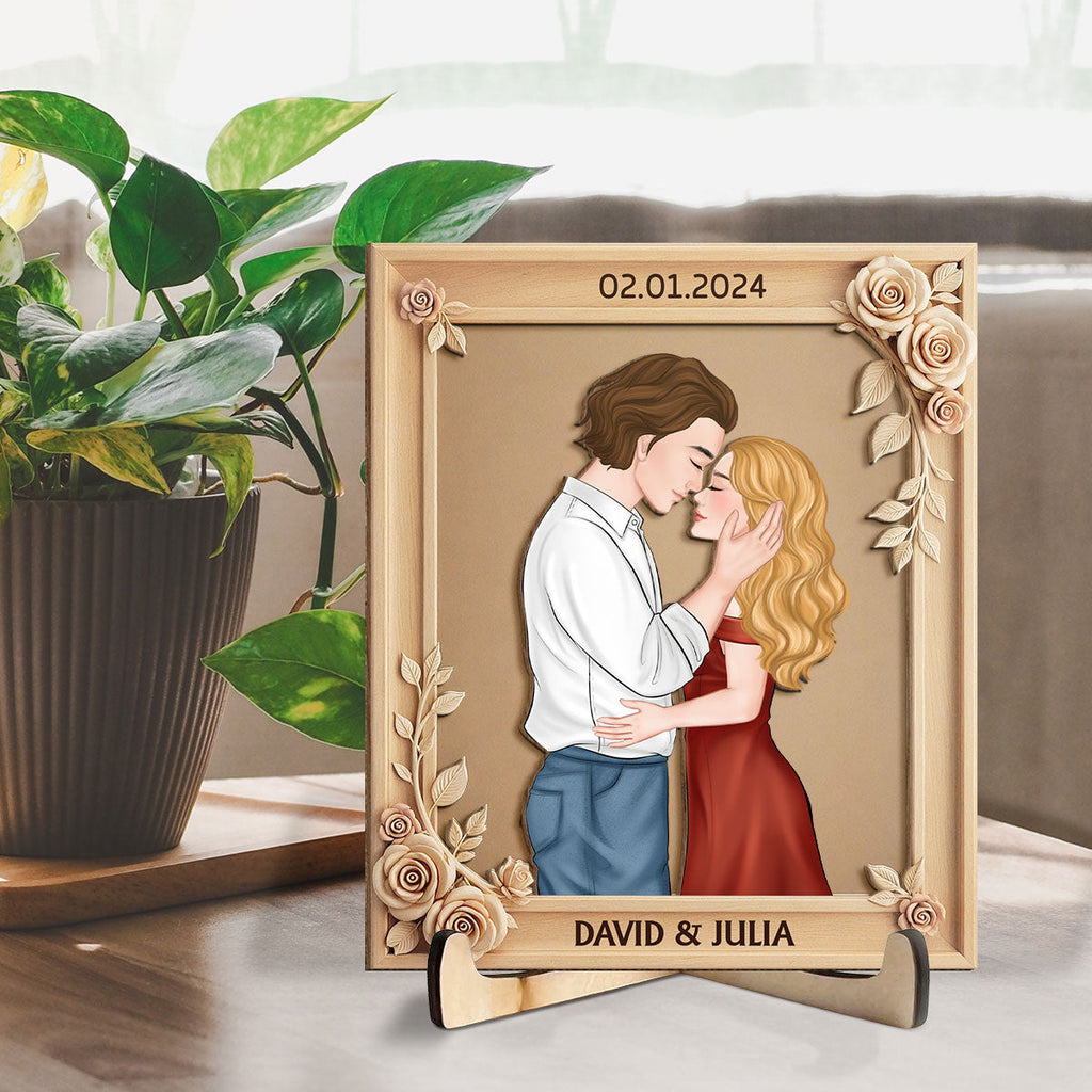 Custom Couple's Decor, Anniversary & Wedding Gift • Romantic Floral With Couple - Personalized Wooden Plaque