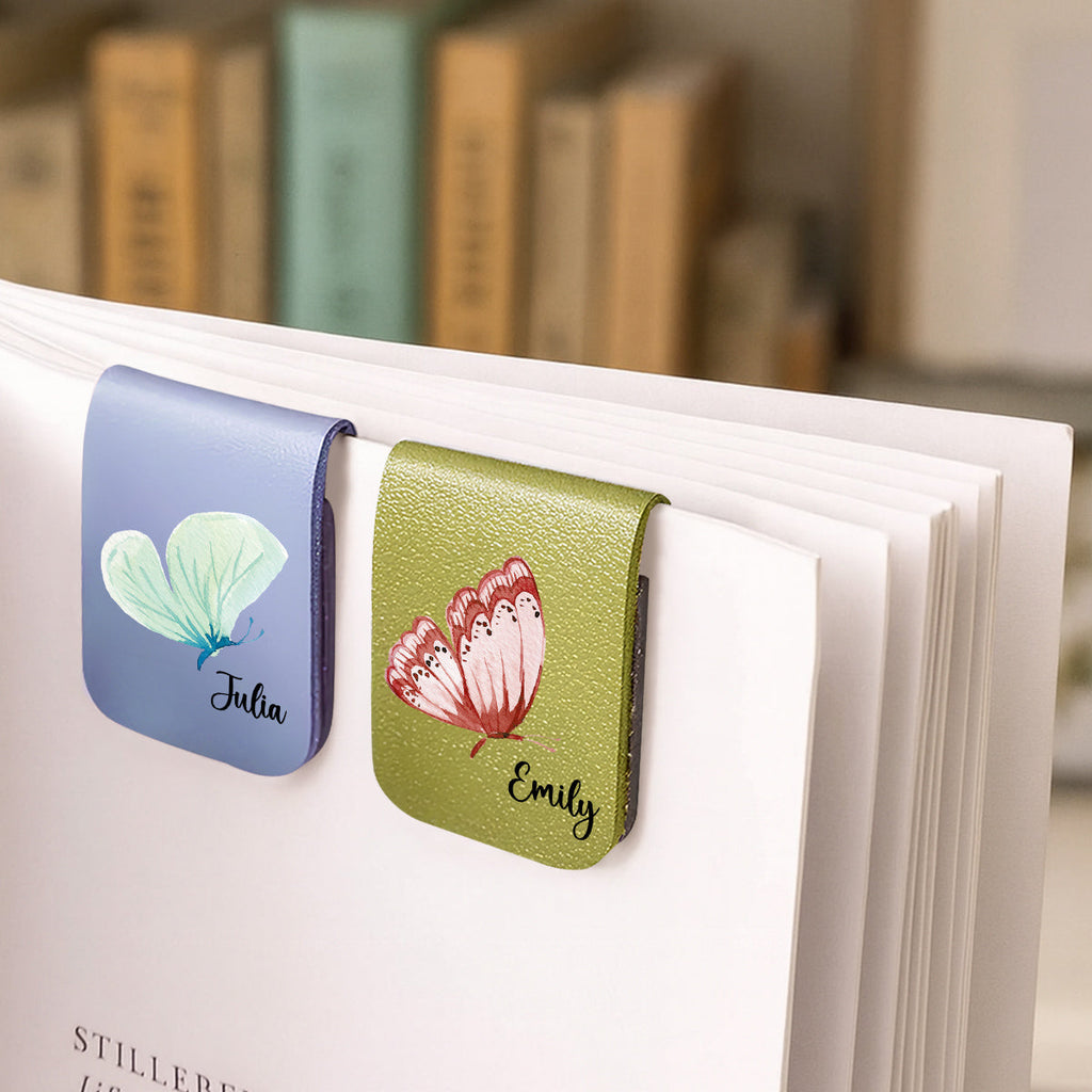 Floral Butterfly - Personalized Leather Bookmark