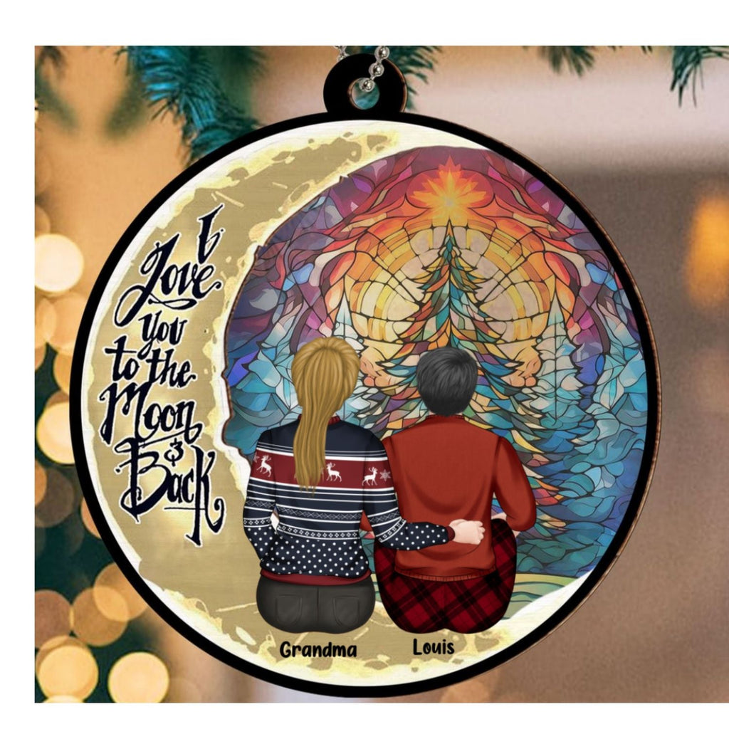 Custom Keepsake Christmas Ornament •  Grandma Grandkid To The Moon - Personalized Suncatcher Ornament