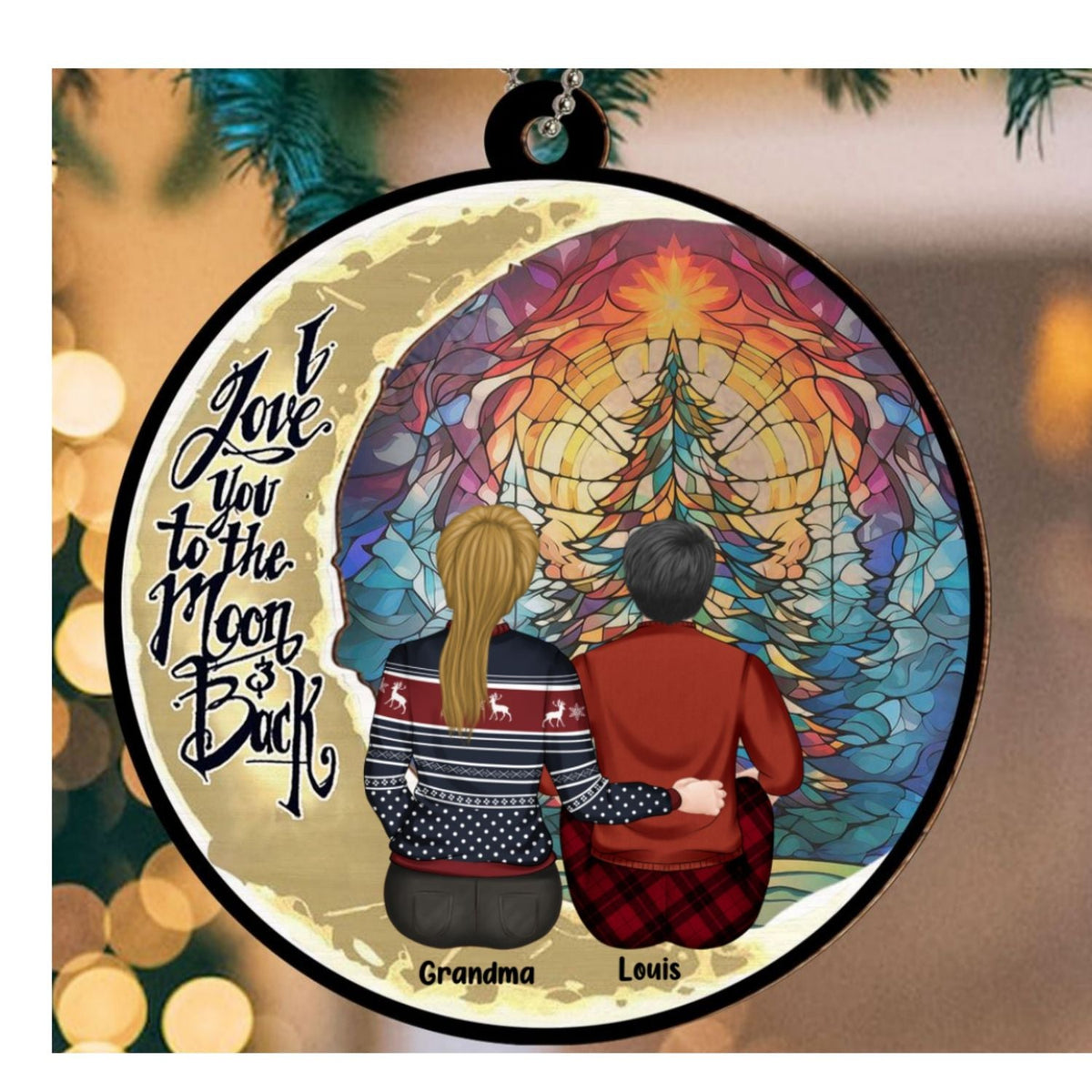 Custom Keepsake Christmas Ornament •  Grandma Grandkid To The Moon - Personalized Suncatcher Ornament