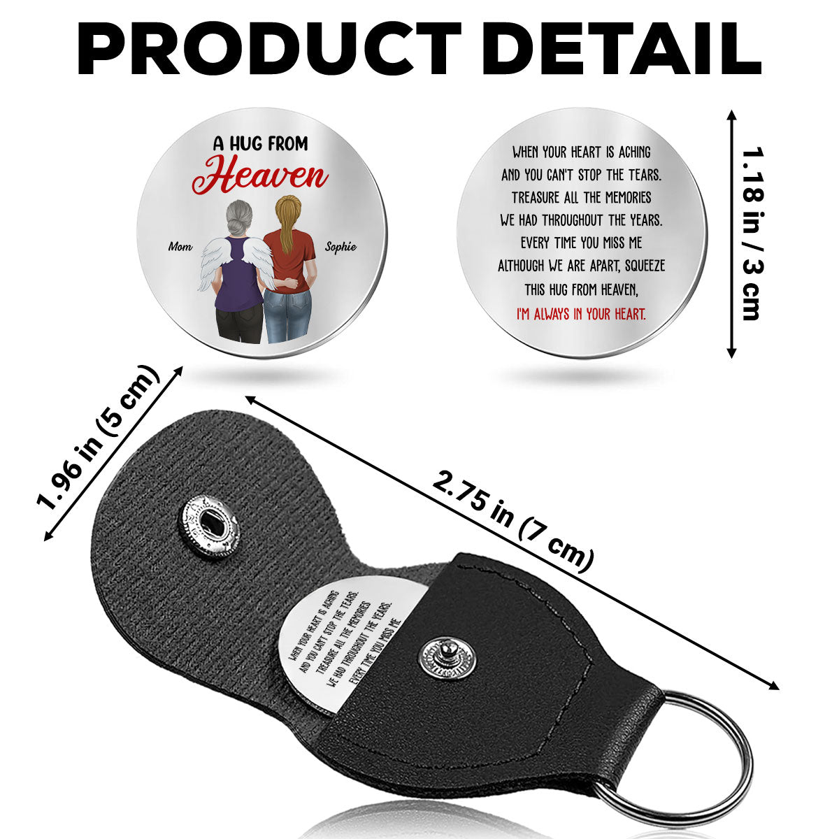 Custom Memorial Coin Keychain, Sympathy Keepsake • A Hug From Heaven - Personalized Pocket Hug
