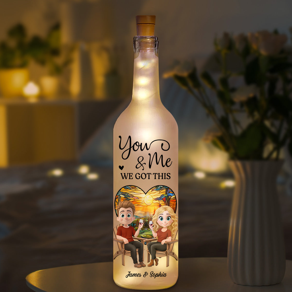 Our Hearts Beat As One - Personalized Bottle Lamp