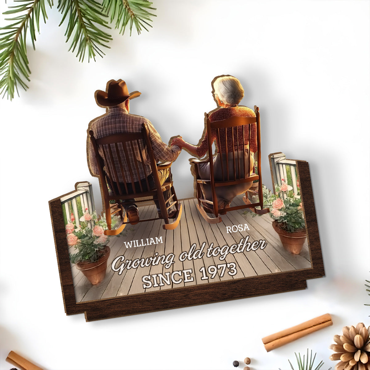 Custom Couple's Decor, Anniversary & Wedding Gift • Porchside Bliss - Personalized 2-Layer Wood Plaque With Flat Base