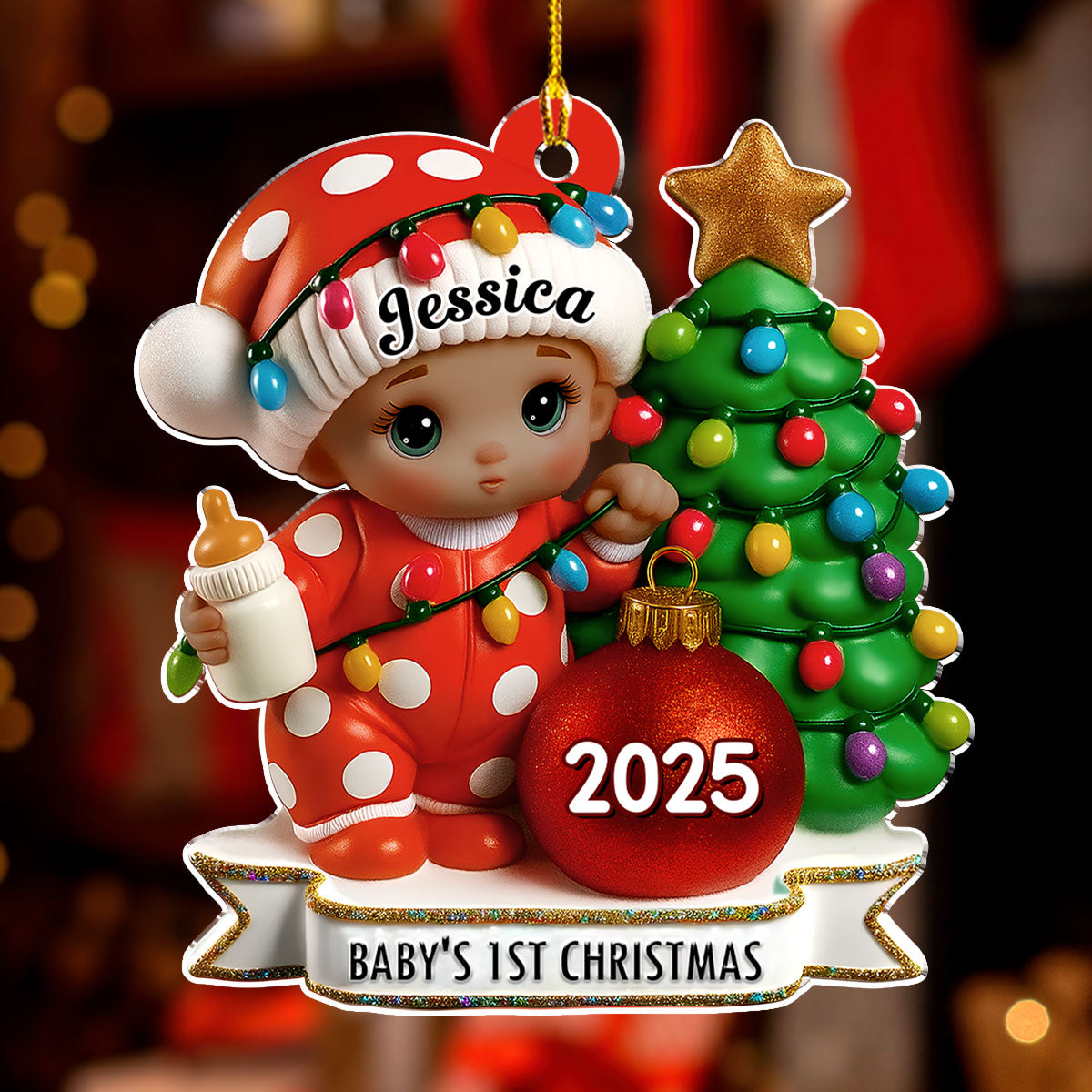 Custom Family Ornament, Christmas Gift for Family Members •  Red Dot Holiday - Personalized Acrylic Ornament