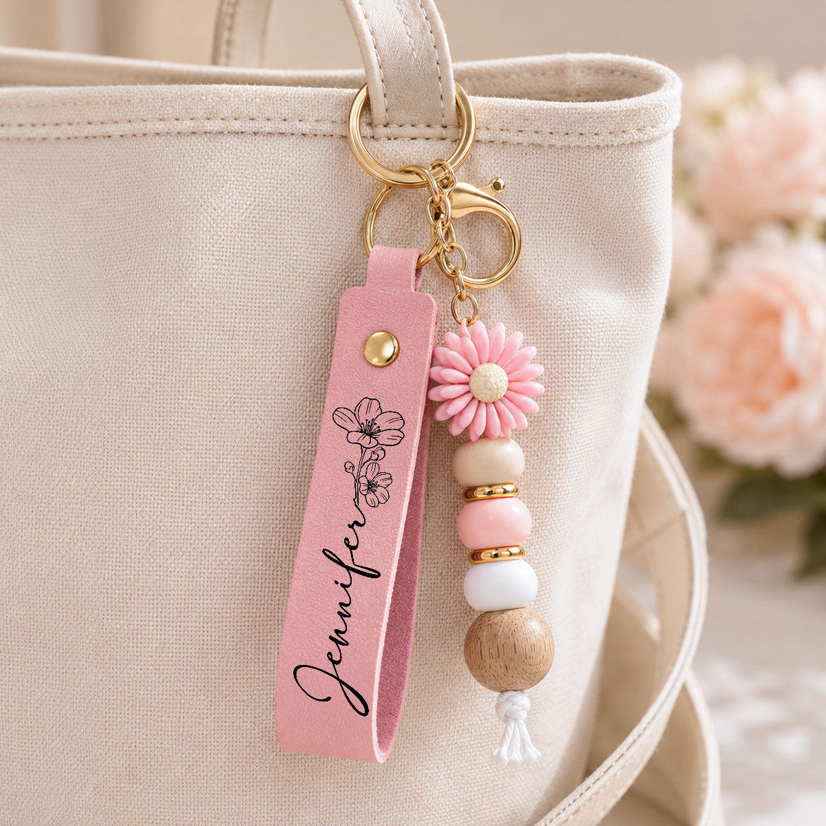 Flower Simple - Personalized Beaded Keychain