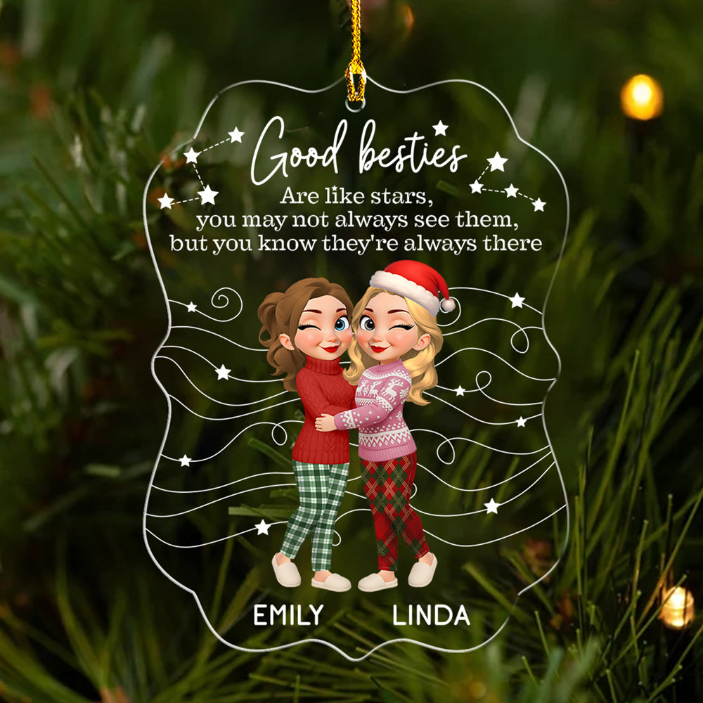 Custom Friendship Christmas Ornament, Best Friend Gift •  Friends Like Stars Always There - Personalized Acrylic Ornament