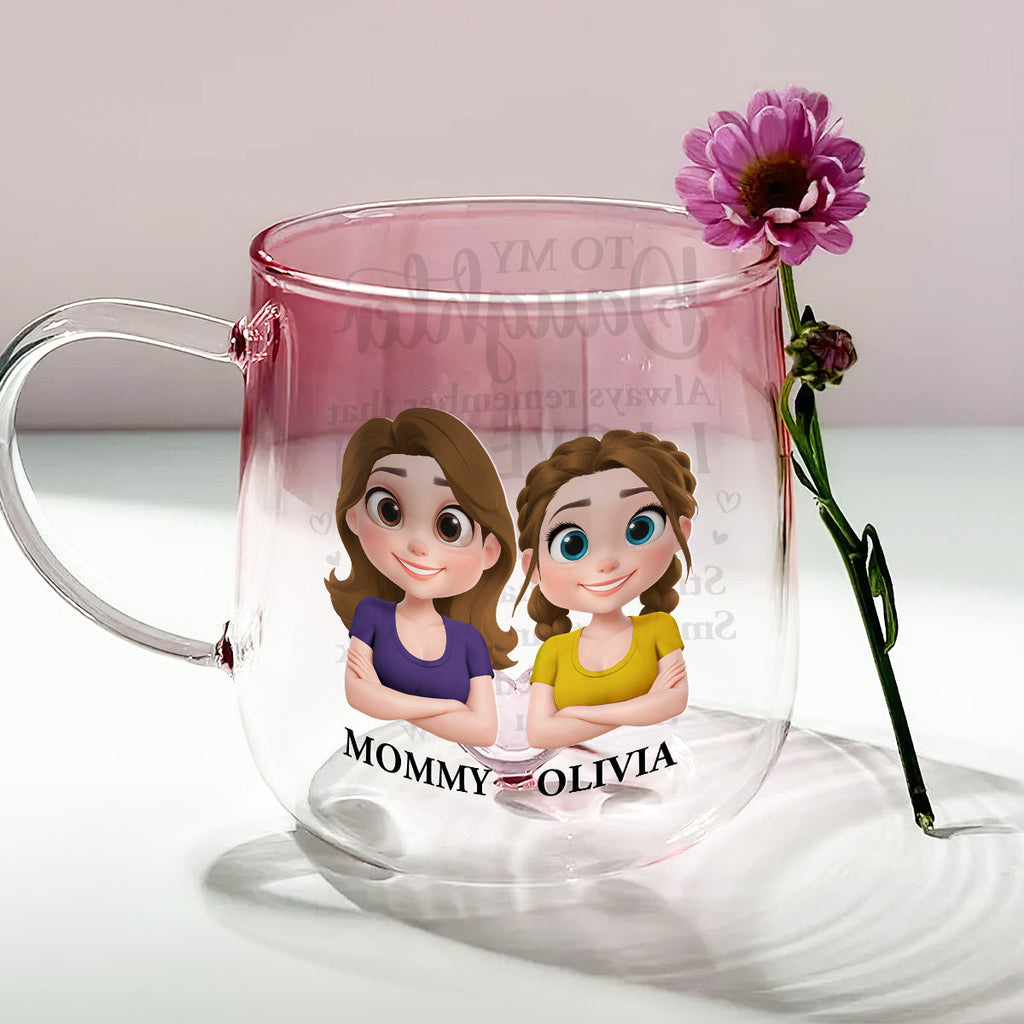 Custom Christmas & Birthday Gift for Daughter • Mom To Daughter Braver Stronger - Personalized Pink Gradient Glass Mug