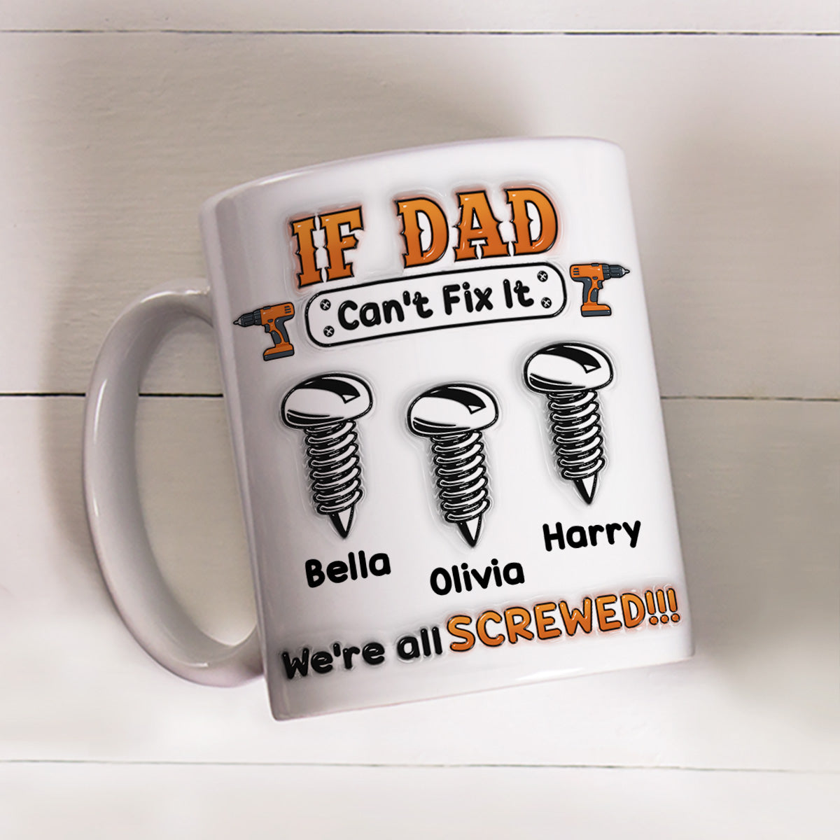 Custom Christmas & Birthday Keepsake Gift • If Dad Can't Fix It - Personalized 3D Inflated Effect Mug