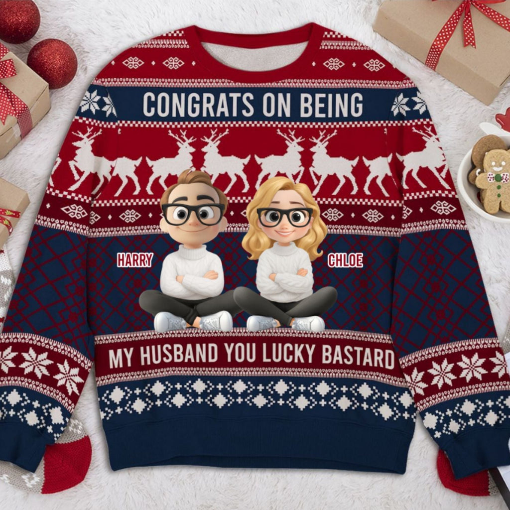 Custom Couple Christmas Sweatshirt, Anniversary Gift • Congrats My Husband - Personalized All-Over-Print Sweatshirt