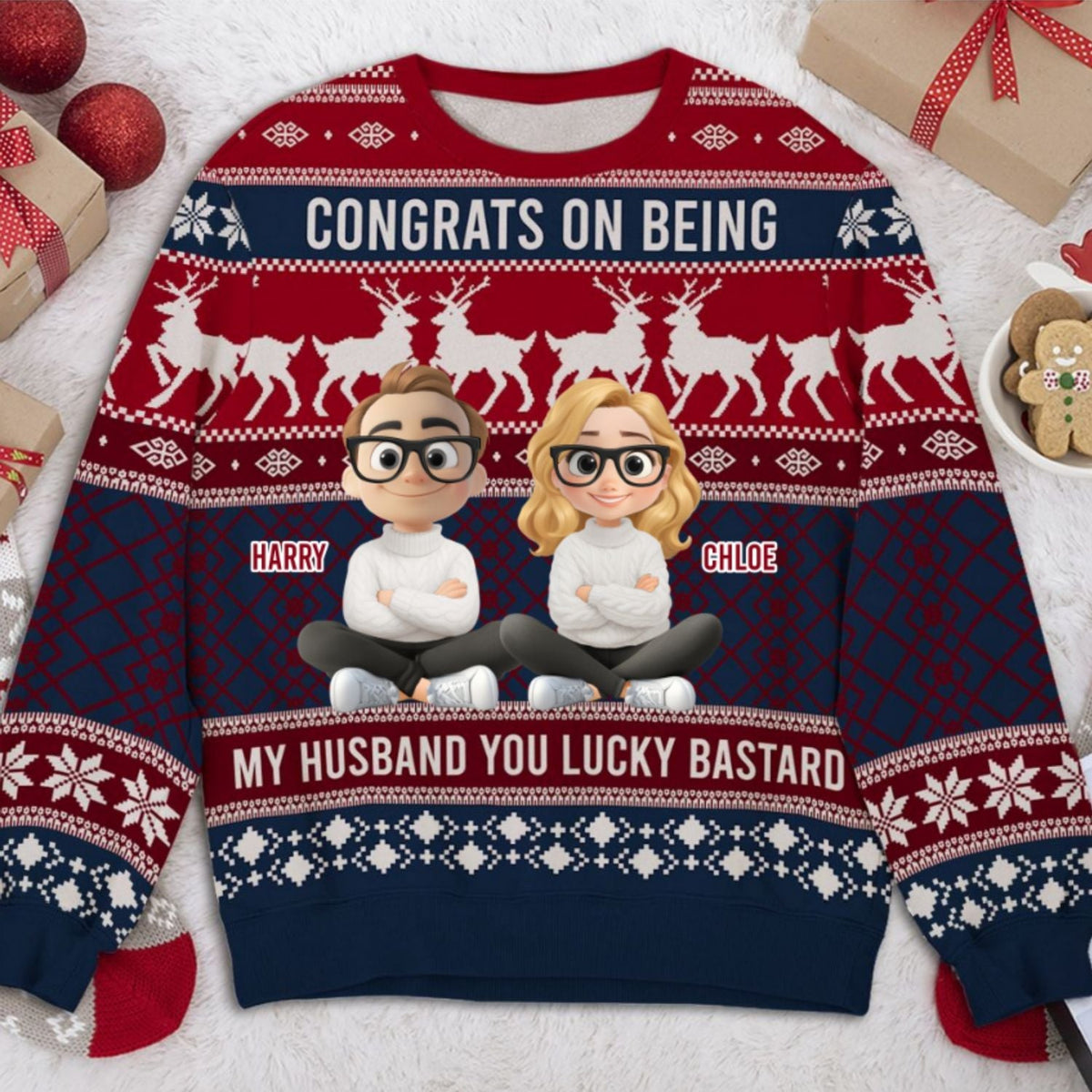Custom Couple Christmas Sweatshirt, Anniversary Gift • Congrats My Husband - Personalized All-Over-Print Sweatshirt