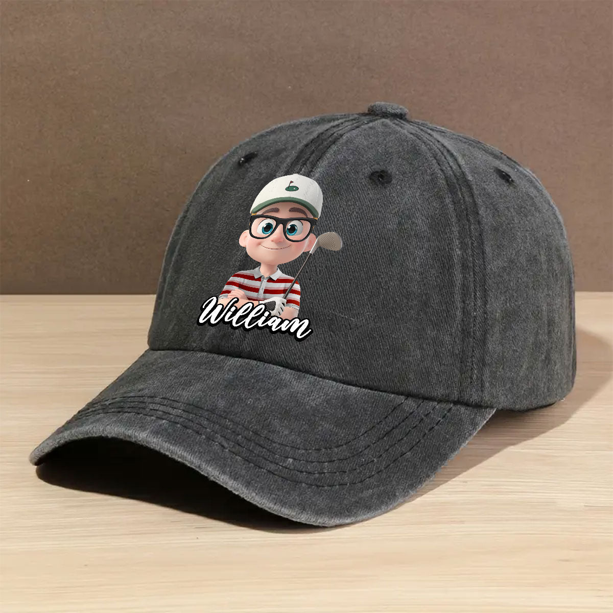 Custom Christmas Headwear Birthday Gifts for Dad • Born To Golf - Personalized Vintage Washed Denim Cap