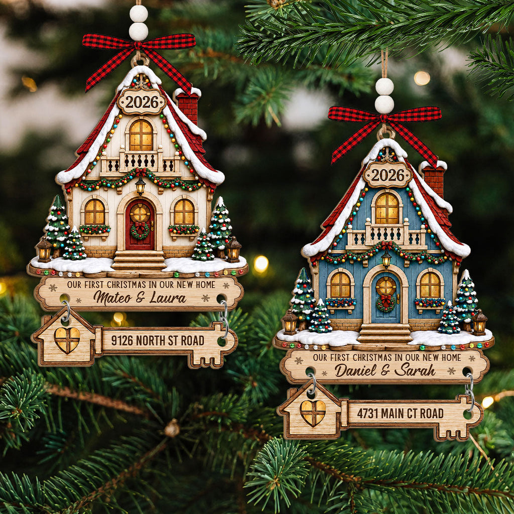 Custom Couple Christmas Ornament, Anniversary Gift •  Making Memories In Our New Home - Personalized Wooden Ornament With Tag
