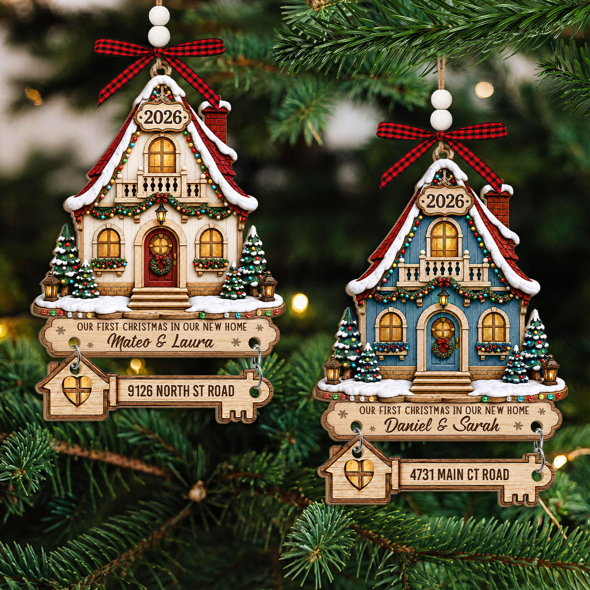 Custom Couple Christmas Ornament, Anniversary Gift •  Making Memories In Our New Home - Personalized Wooden Ornament With Tag