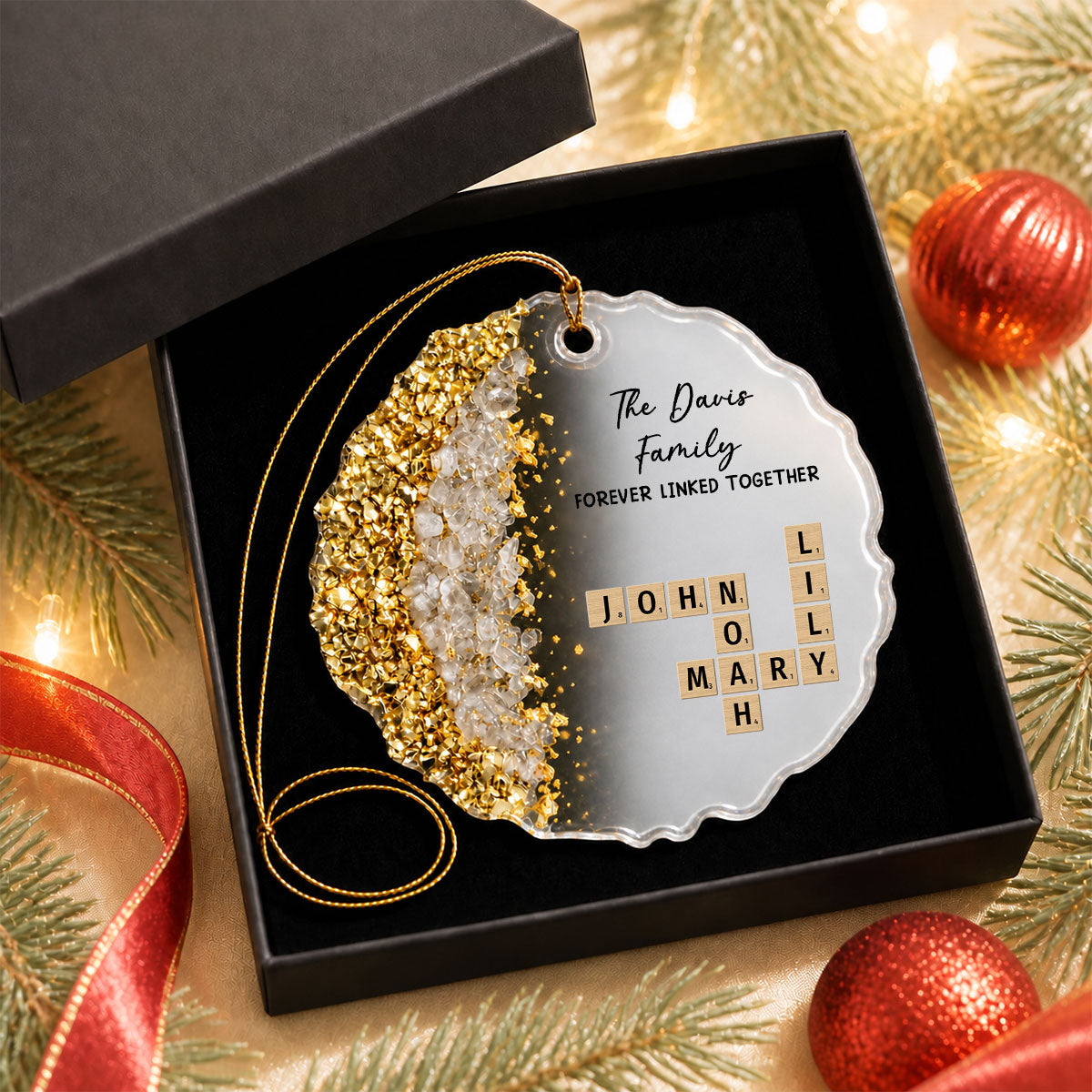 Custom Family Ornament, Christmas Gift for Family Members •  Family Hearts Forever Linked Together - Personalized Resin Ornament