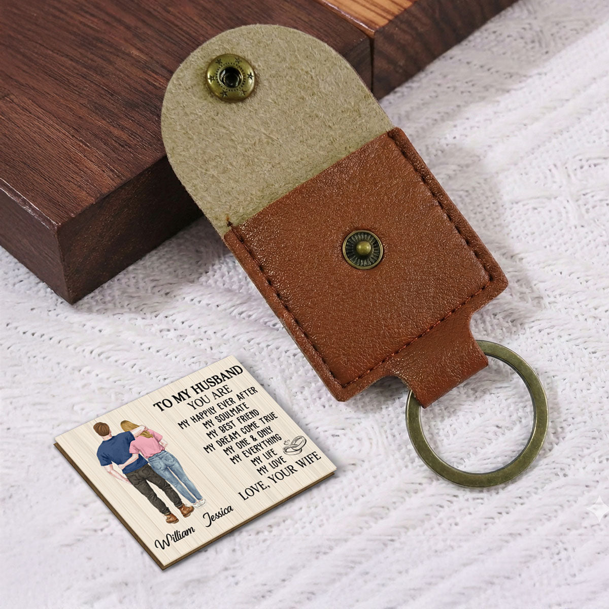 Custom Coin Keychain for Husband, Couple Anniversary Valentine's Day Gifts • My Life My Love - Personalized Wooden Pocket Hug