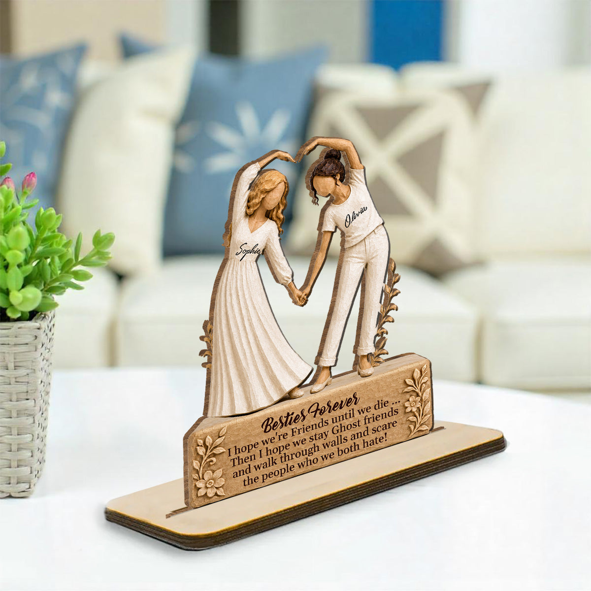 Custom Friendship Decor, Christmas Birthday Gifts For Best Friend • Besties Till The End - Personalized 2-Layer Wood Plaque With Flat Base