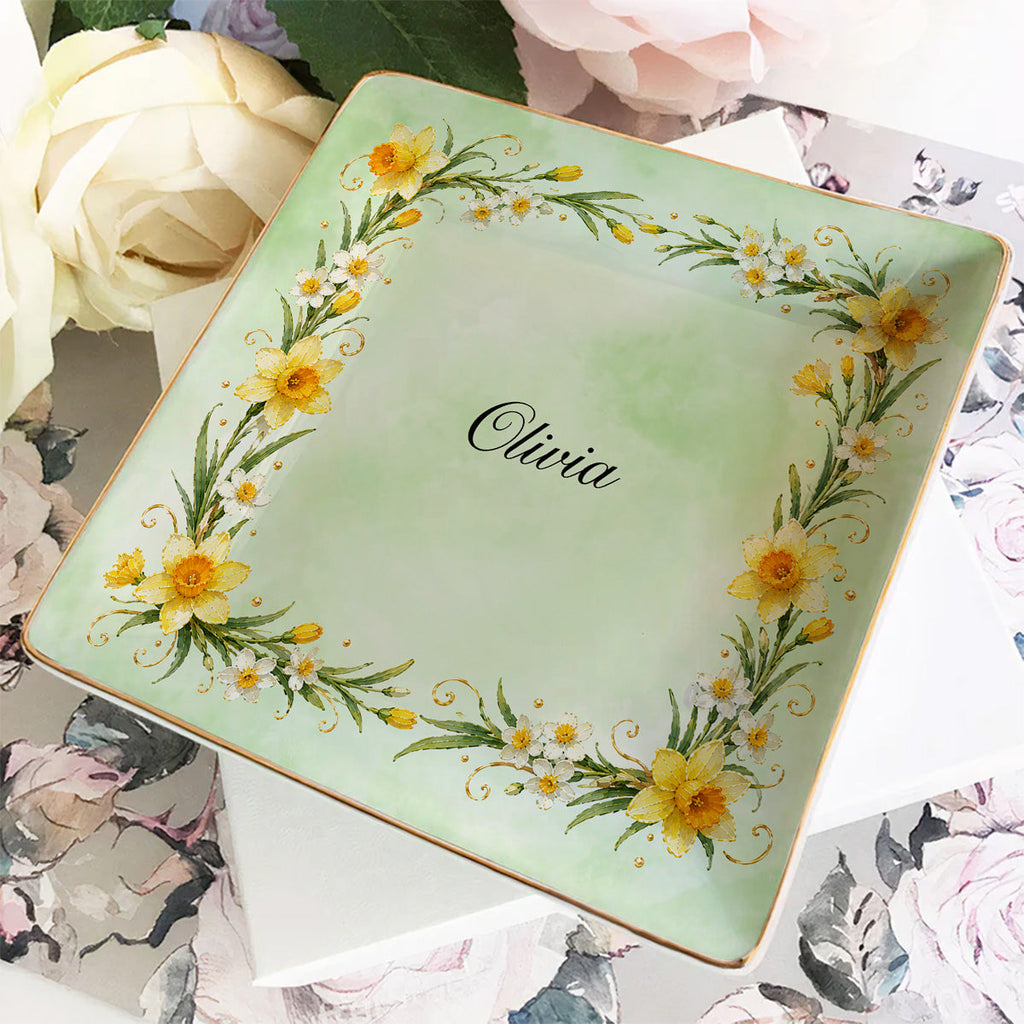 Custom Bestie Trinket Dish, Birthday Christmas Gift For Best Friend • Blooming Season - Personalized Jewelry Dish