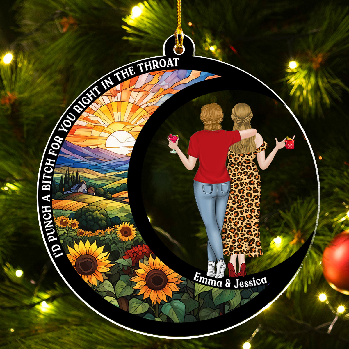 Custom Friendship Christmas Ornament, Best Friend Gift •  Punch A Bitch For You - Personalized Acrylic Ornament