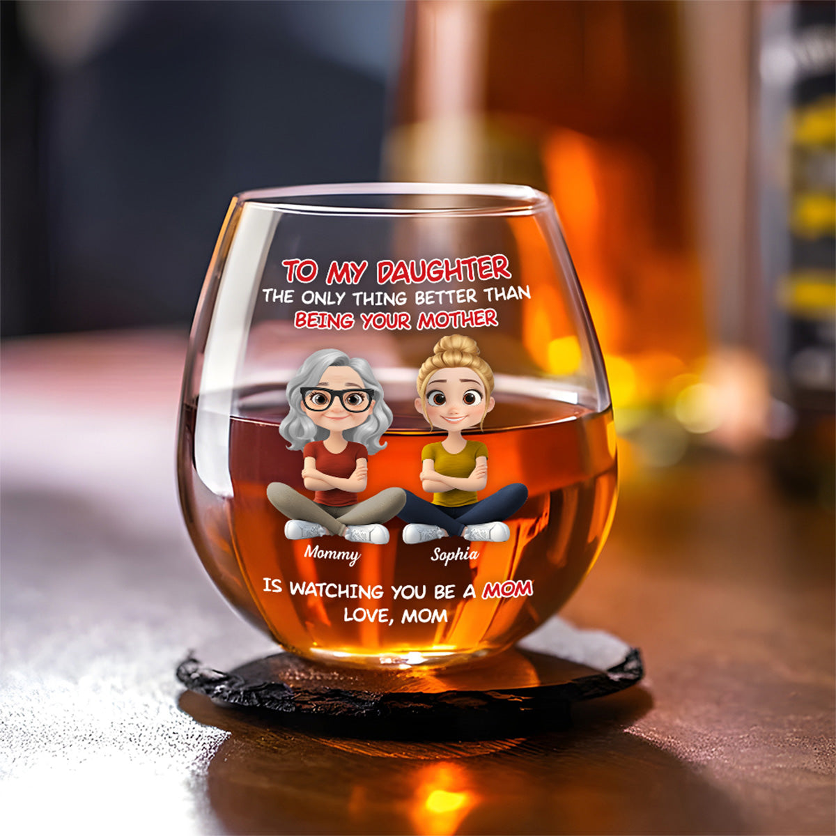 To My Daughter Cartoonize - Personalized Wine Glass