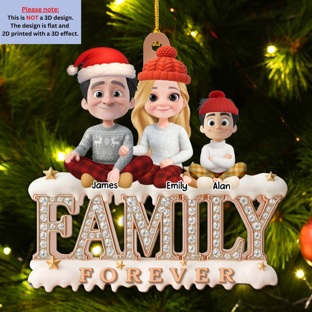 Custom Family Ornament, Christmas Gift for Family Members •  Forever Blessed With This Family - Personalized 3D Effect Wood Ornament