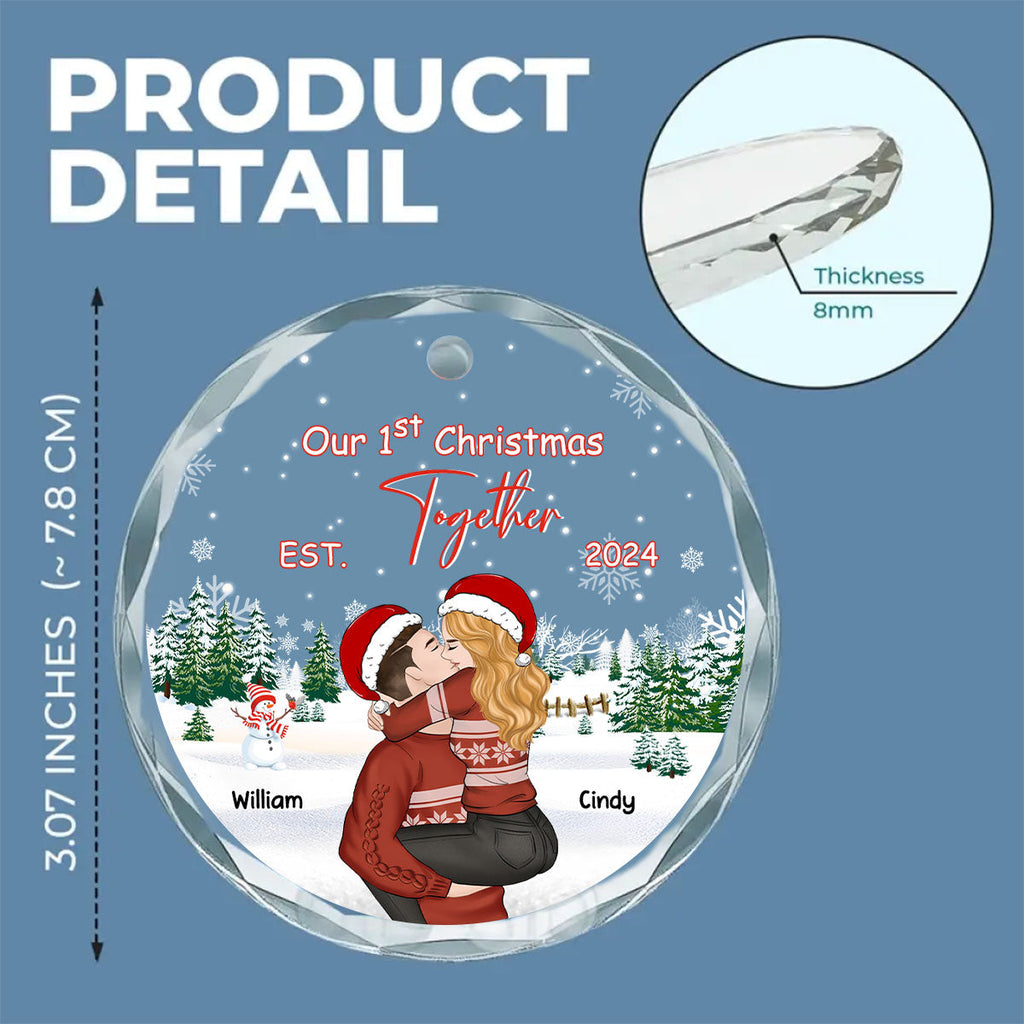 Custom First Christmas Ornament Married, Gift for Newlyweds •  First Christmas With You - Personalized Glass Ornament
