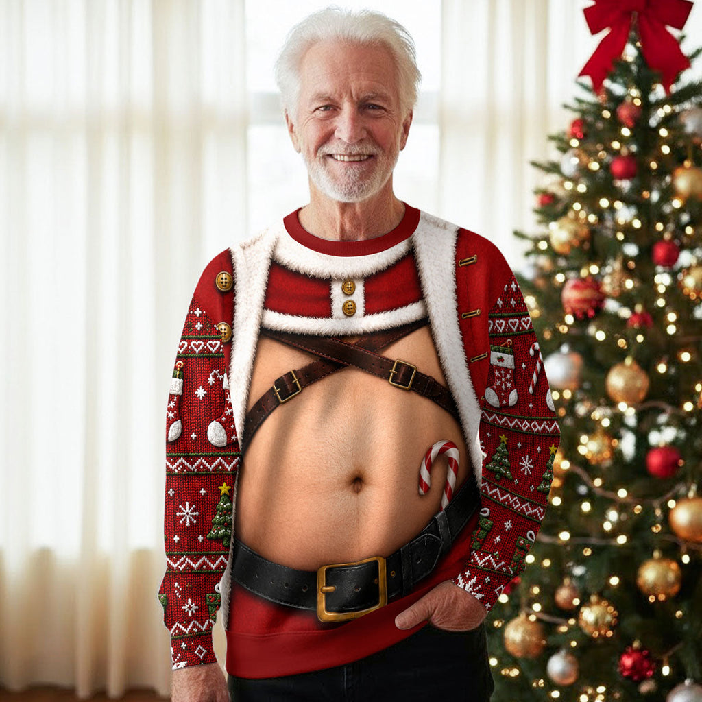 Custom Funny Ugly Sweatshirt, Couple Christmas Gift • Santa Body - Personalized All-Over-Print Sweatshirt