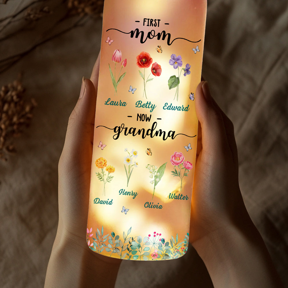 Flower Birth Month Garden Grandma - Personalized Bottle Lamp