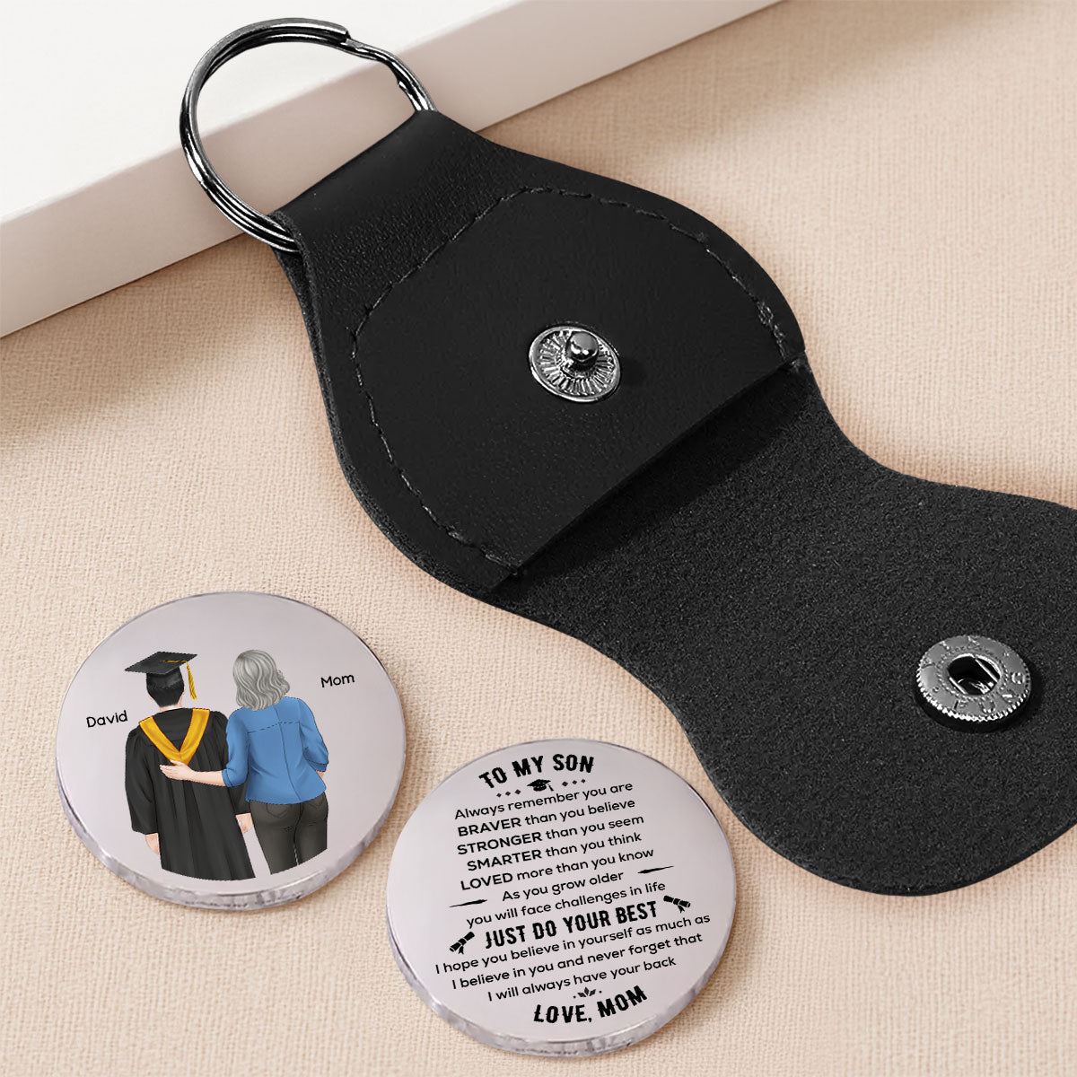 Custom Coin Keychain for Son, Father's Day Birthday Gifts • You Are Braver Strong Smarter - Personalized Pocket Hug