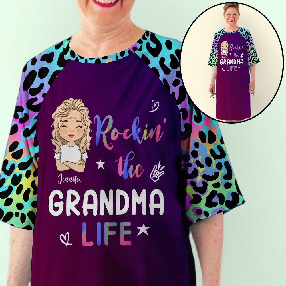 Lovely Leopard Grandma Life - Personalized 3/4 Sleeve Dress